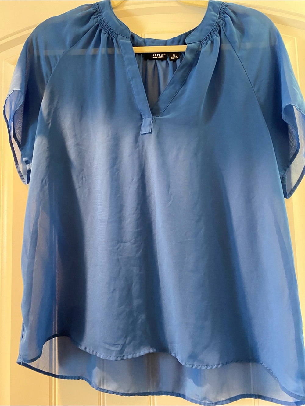 a.n.a Light Blue Short-Sleeve Split-Neck Blouse